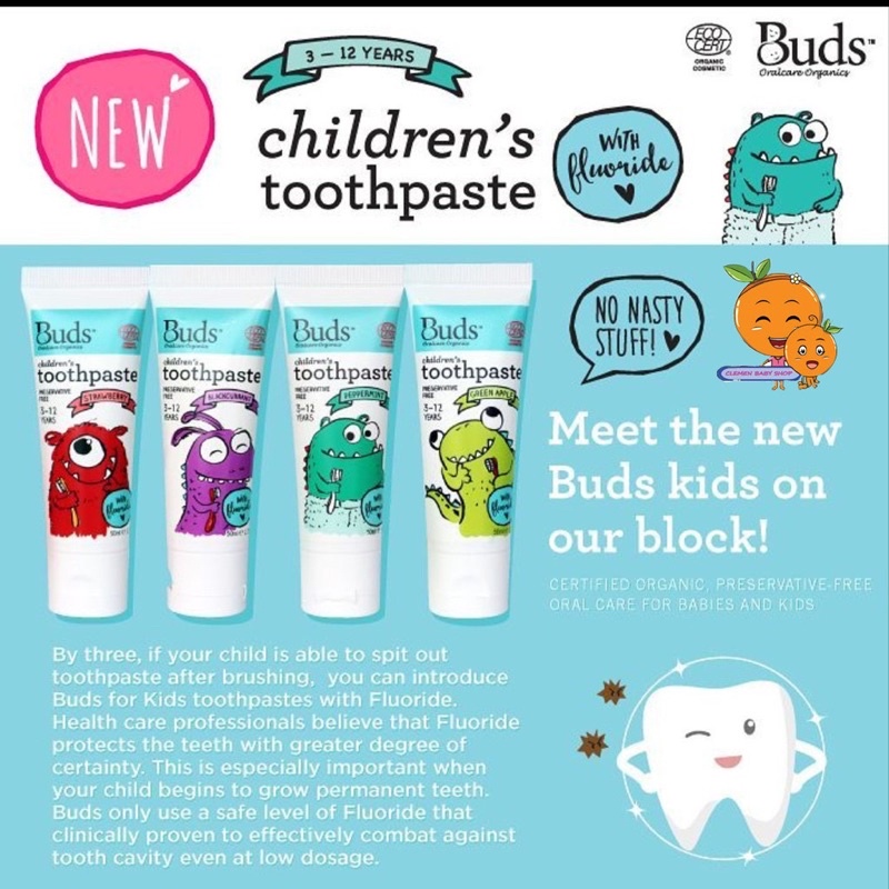 Buds Children Toothpaste Xylitol (1-3y) &amp; Flouride (3-12y) Pasta Gigi buds