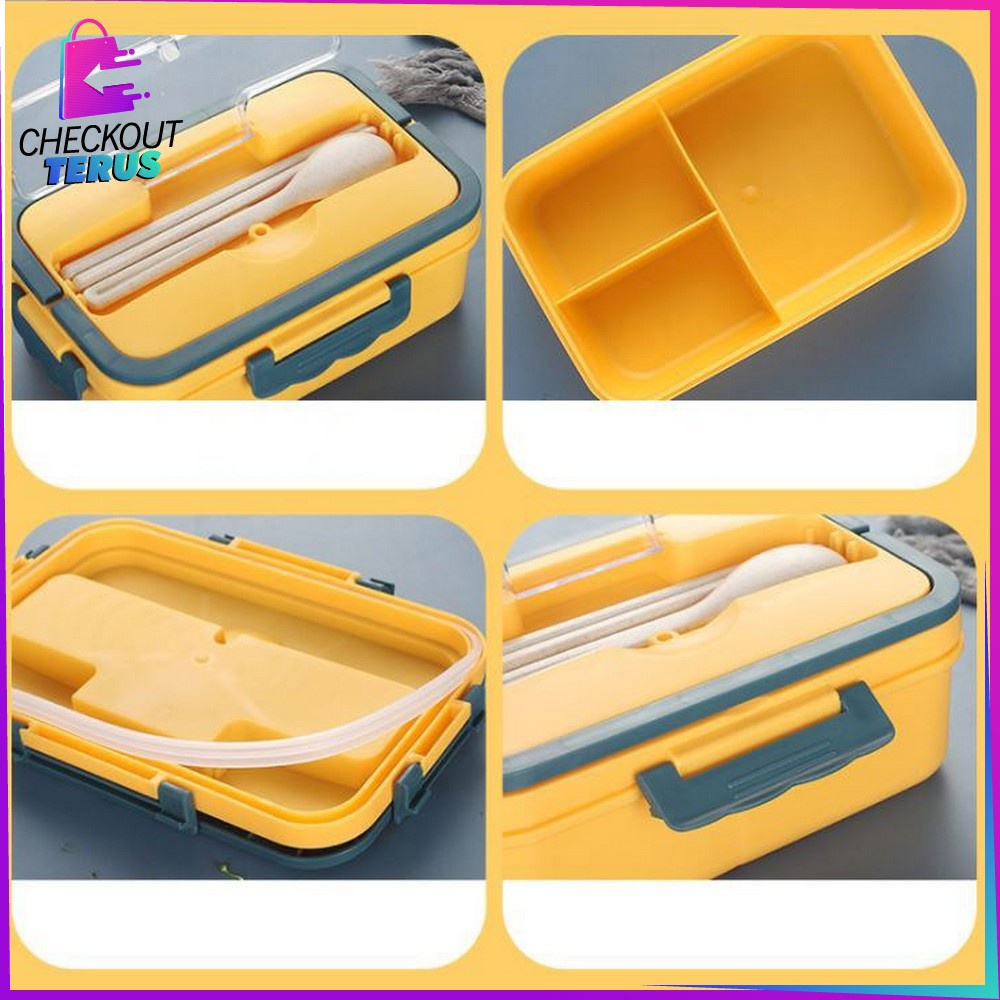 CT C374 Lunch Box Set Sendok Set Bekal Sendok Sumpit Kotak Bekal Makan Wheat Straw Gandum Anti Tumpah Kotak Makan Lucu Bahan Jerami Gandum BPA Free