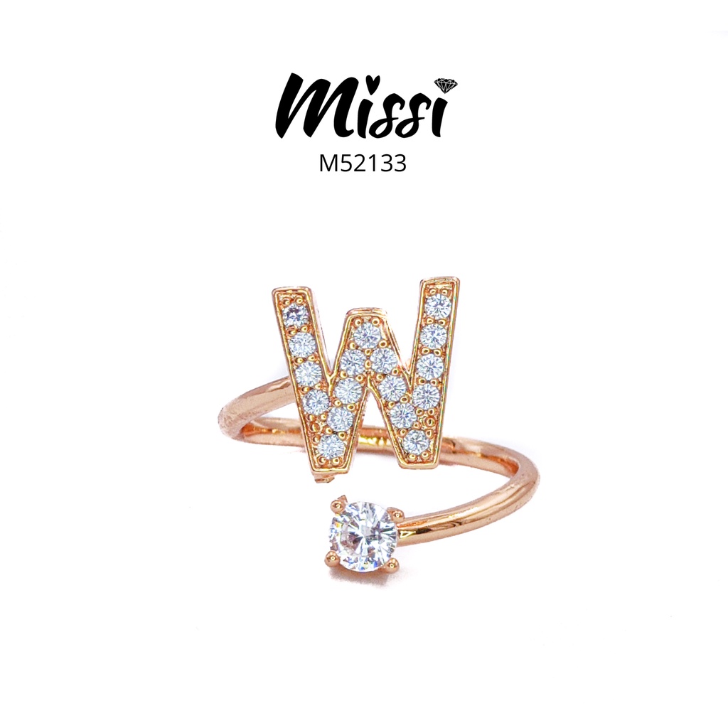 Missi Cincin Alfabet A-Z Cincin Huruf Permata Zirconis Lapis Emas Cincin Nama Wanita Fashion