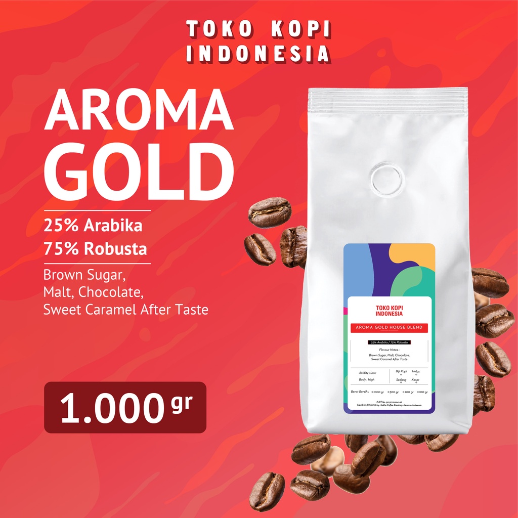 

Kopi Aroma Gold Espresso House Blend Coffee Roast Bean 1Kg Biji Bubuk