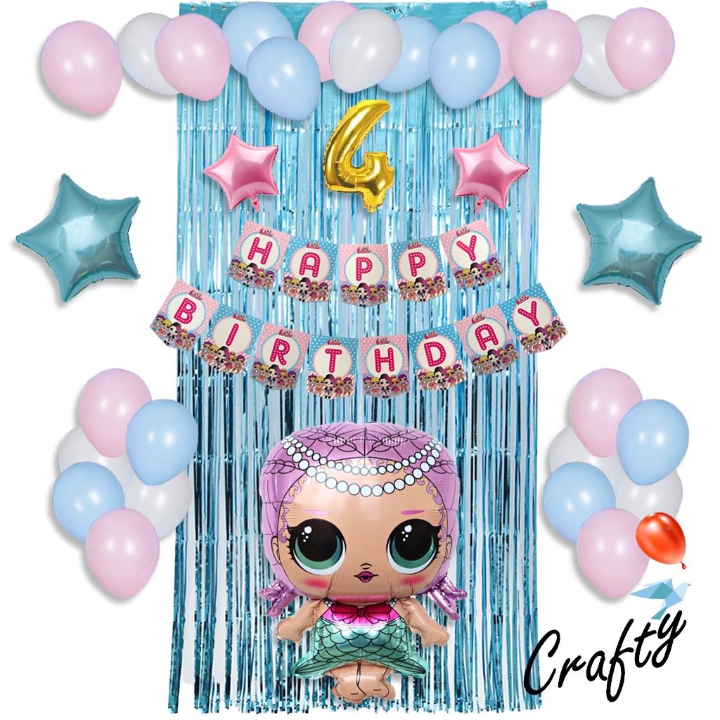 [PAKET] BIRTHDAY Set BANNER BLUE PINK LOL CURTAIN Dekorasi Pesta Ulang Tahun Anak