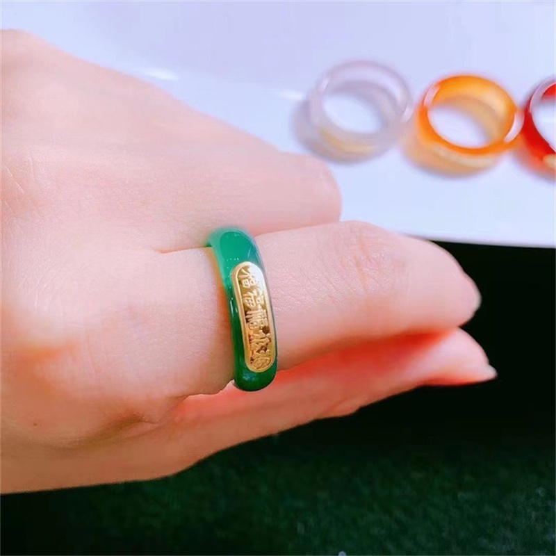 Cincin Pasangan Bahan Batu Giok Hetian Alami Warna Emas Untuk Wanita