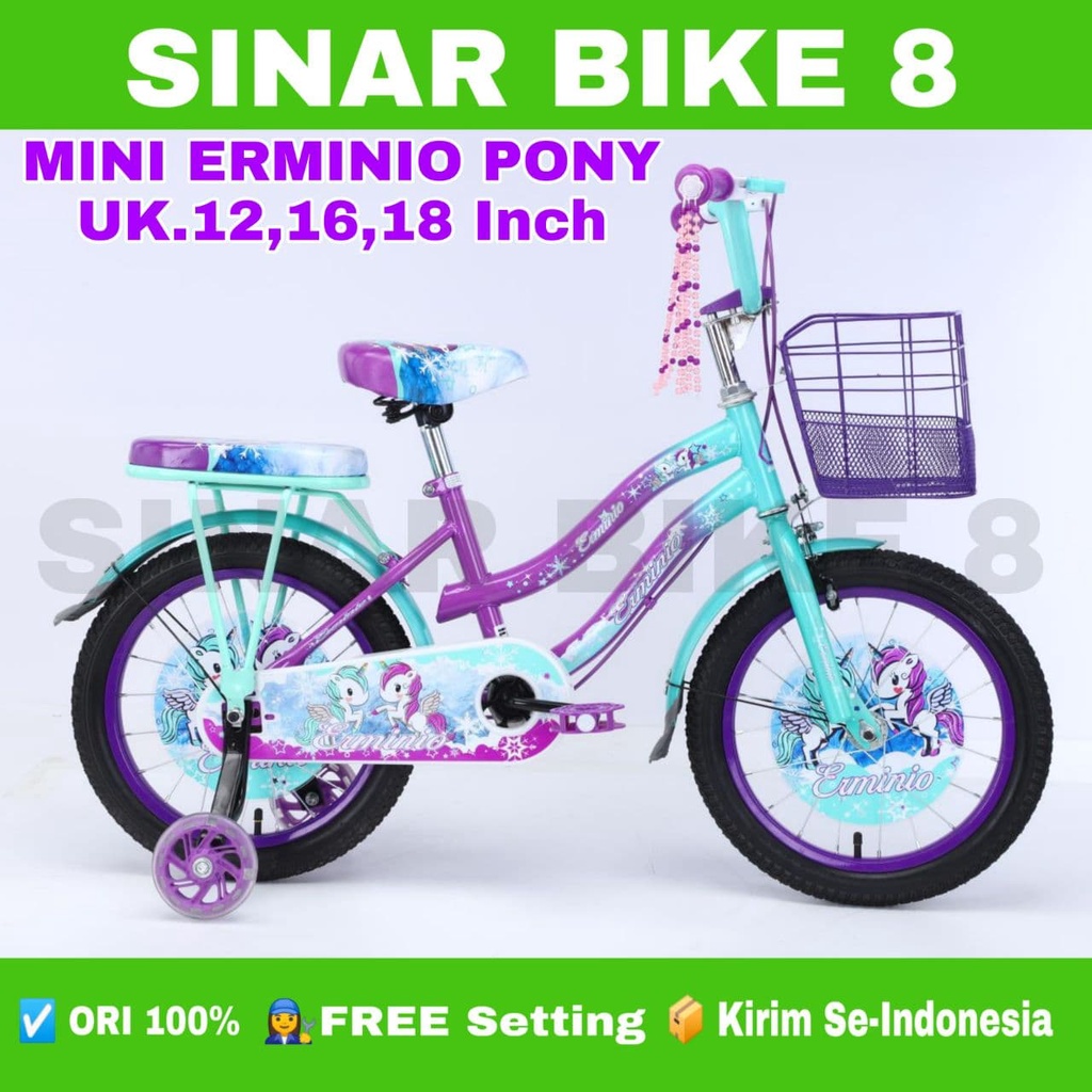 Sepeda Anak Perempuan Mini ERMINIO PONY NEW Uk.12 16 Inch