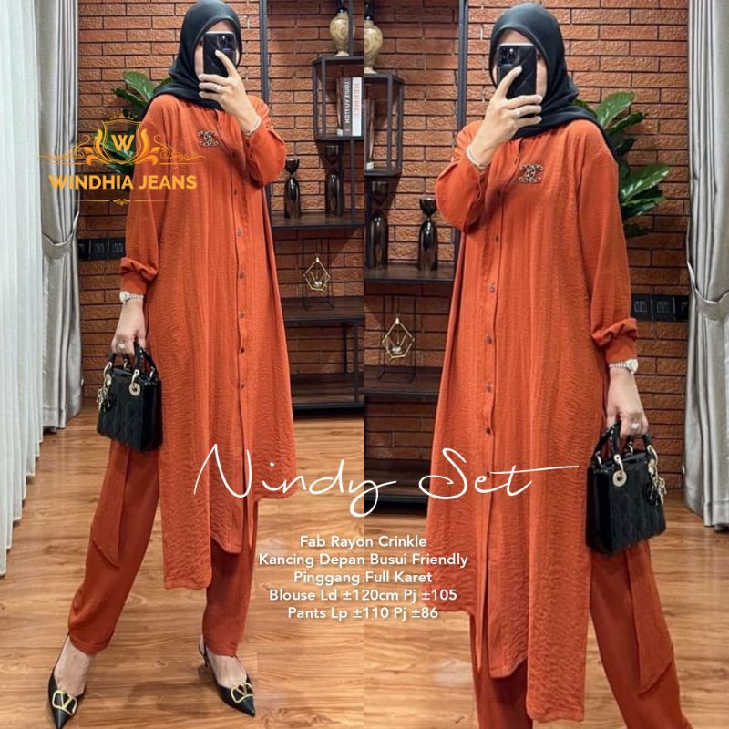 Nindy One Set Setelan Wanita Jumbo Big Size Bahan Rayon Cringkle Premium Baju Busana Fashion Wanita Dress Midi Setelan Wanita-7