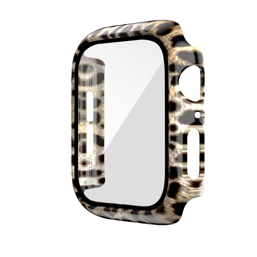 Newst Fashion Mewah Leopard Kaca+Case Untuk Apple Watch Series SE 6 5 4 3 2 1 IWatch 38MM 42MM 40MM 44MM Zebra PC Full Cover Screen Protector Kacamata Film Pelindung