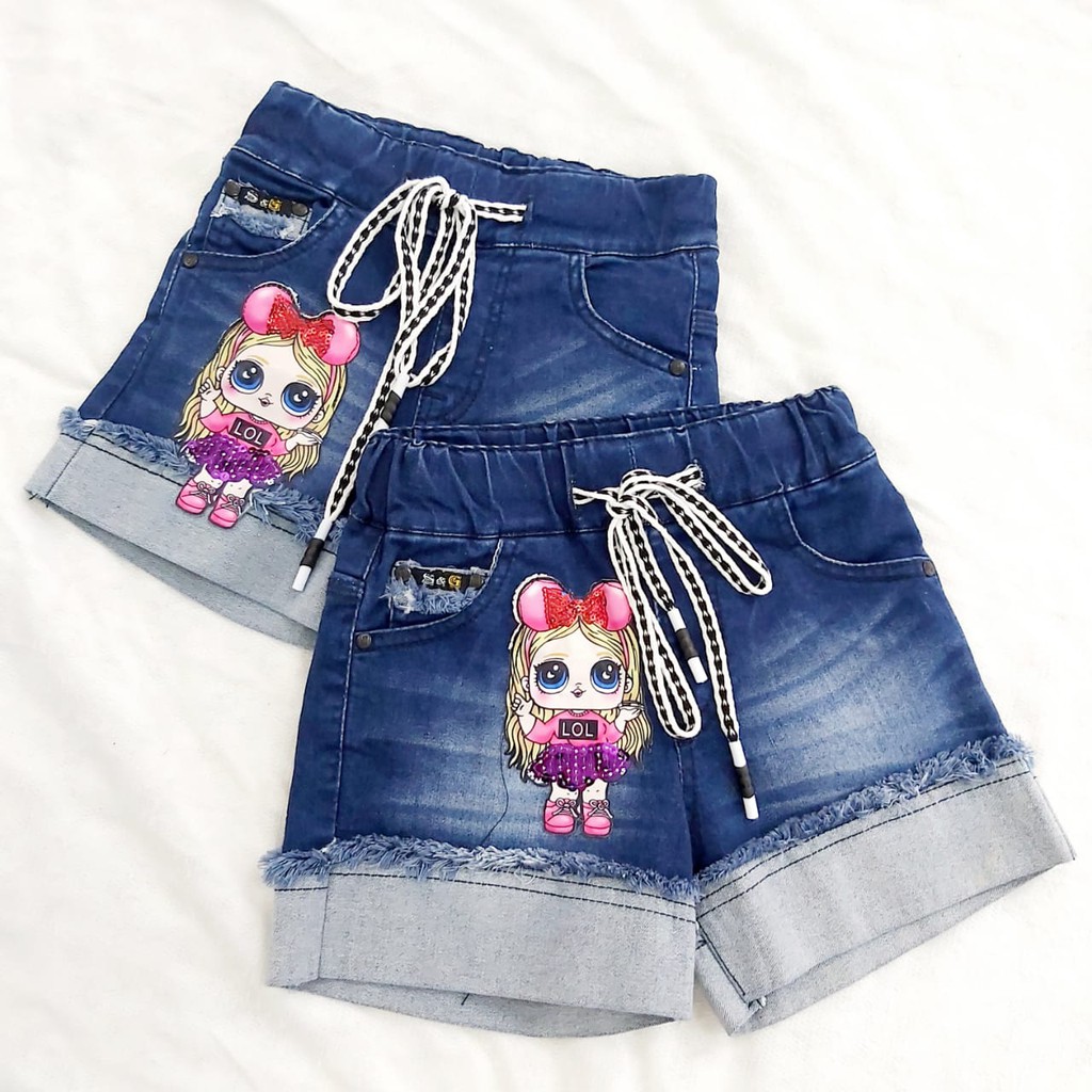 HOT PANTS ANAK - CELANA JEANS PENDEK ANAK PEREMPUAN MOTIF LOL