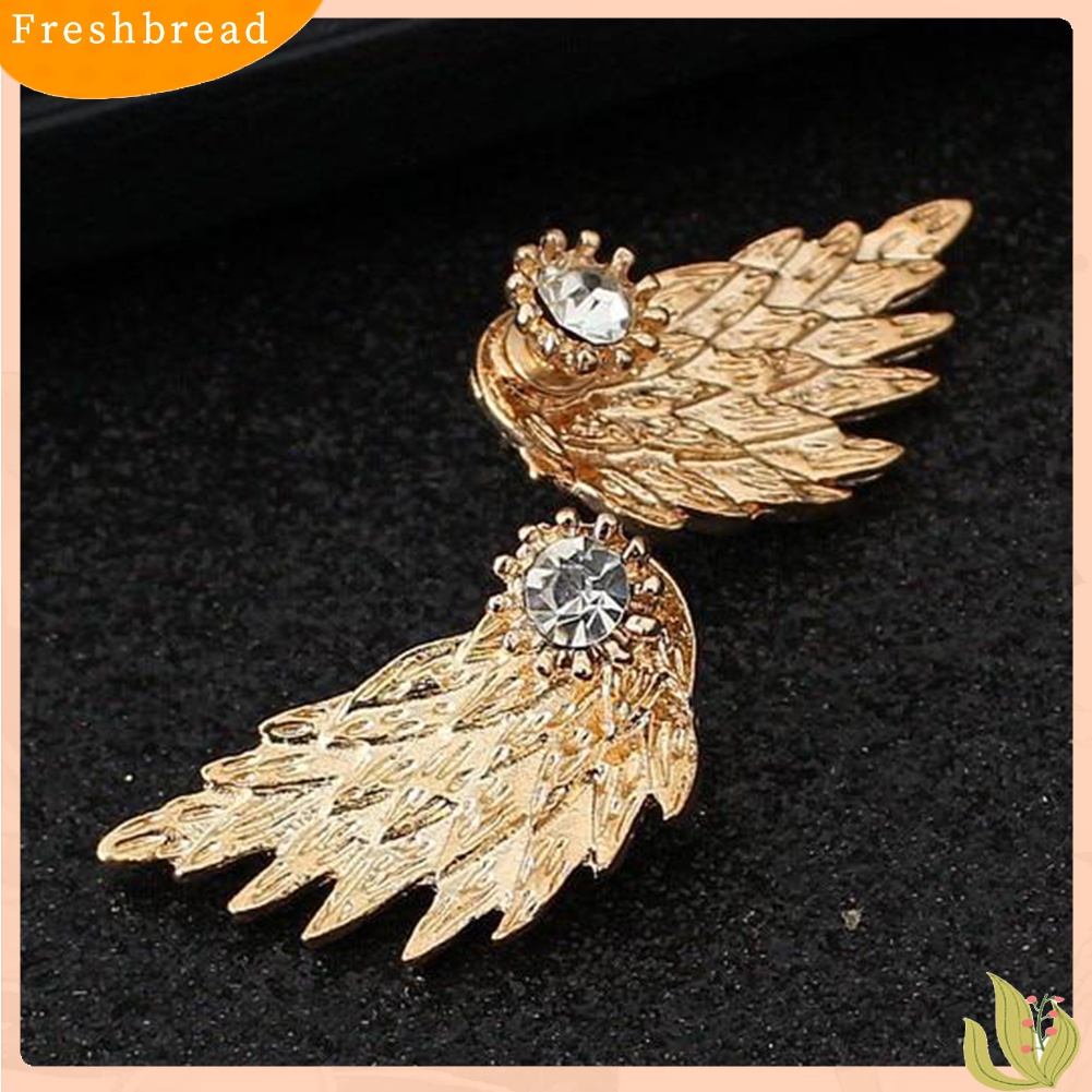 [TERLARIS]Women Fashion Angel Wing Rhinestone Inlaid Ear Jacket Stud Earrings Jewelry Gift