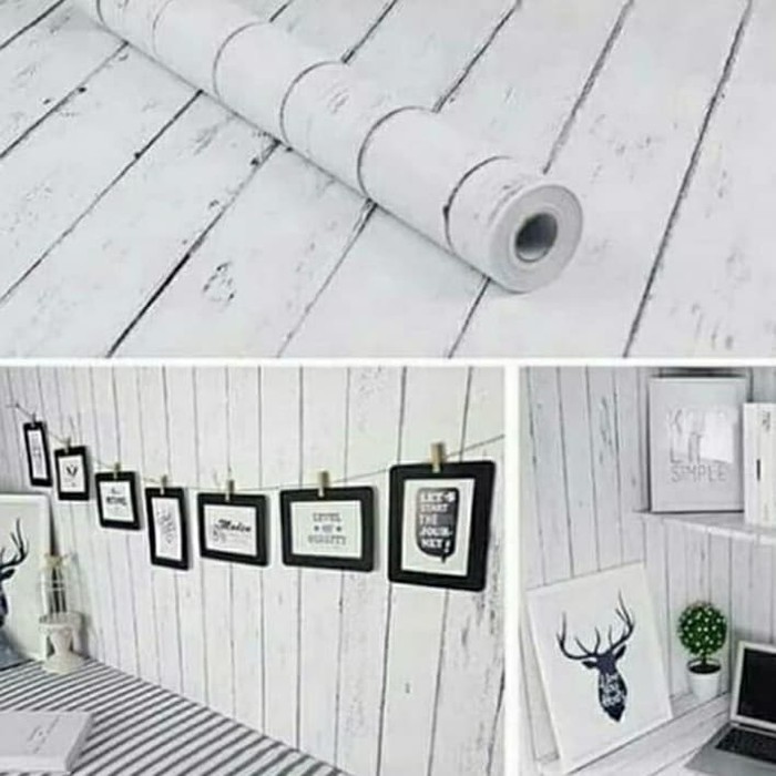 wallpaper sticker papan kayu putih 8meterx45cm 1 roll