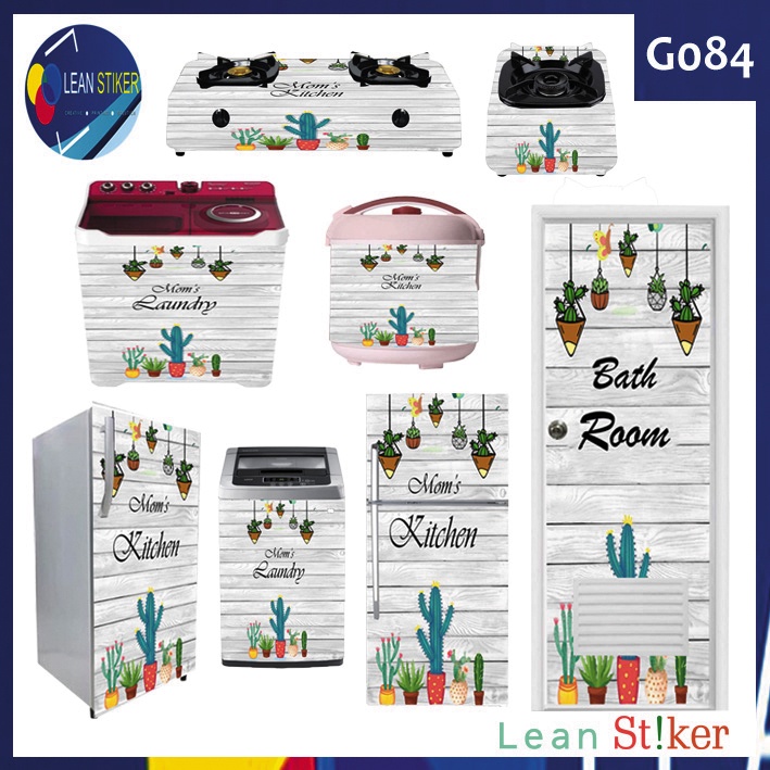 STIKER KULKAS 1 DAN 2 PINTU,KOMPOR,MAGICOM,DISPENSER,MESIN CUCI,AC,PINTU KAMAR MANDI MOTIF KAKTUS BU