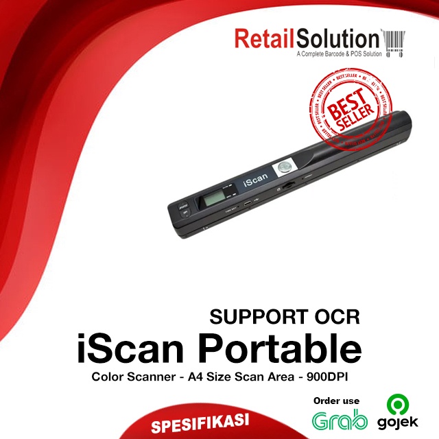 Scanner Dokumen Warna A4 Portable 900 DPI - iScan i Scan Wand Portable