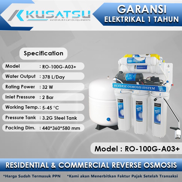 Reverse Osmosis RO-100G-A03+ 7-Stages 378L 32W Kusatsu