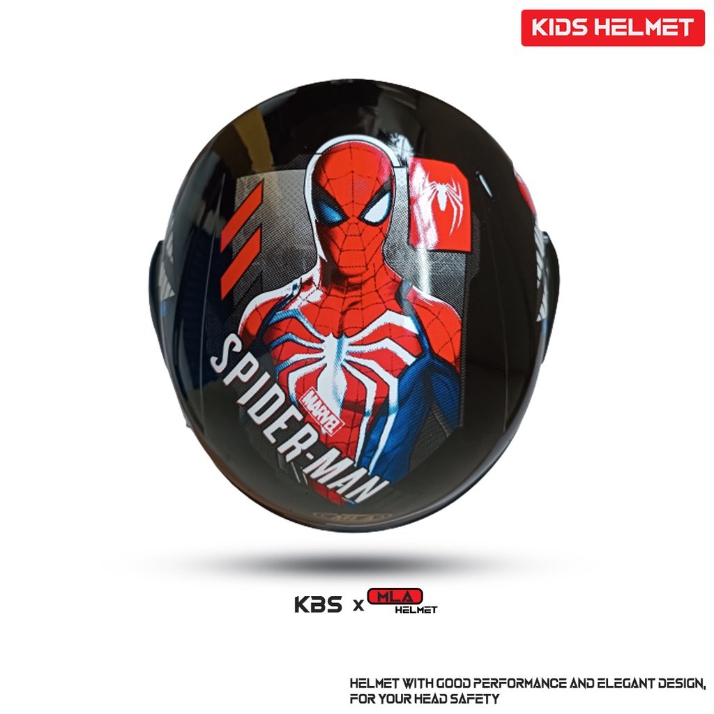 Helm Half Face Anak Junior KBS x MLA Motif Spiderman Hitam Untuk Usia Anak 3-7 tahun COD