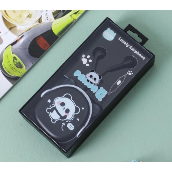 [XY-71] Set Headset Earphone PANDA Earphones / Wadah Earphone Kartun Animal Panda Lucu / Earphone Karakter Hewan PANDA