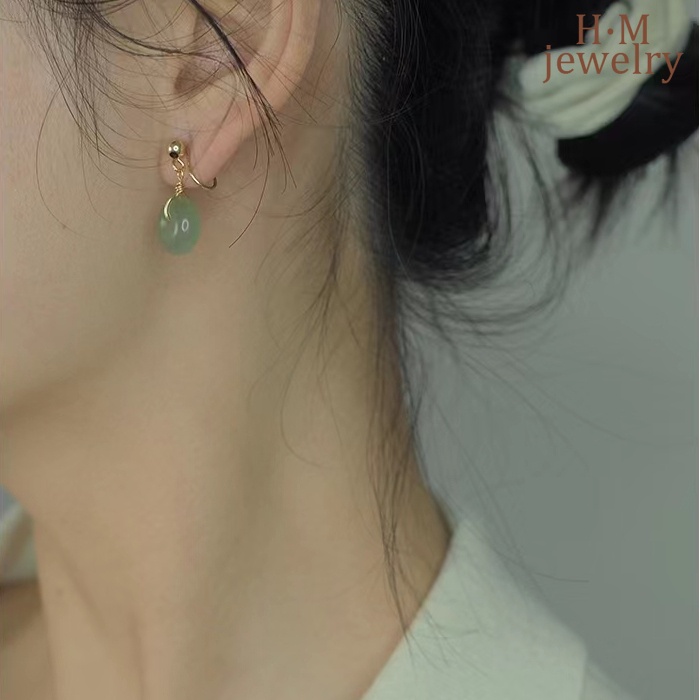 Anting Klip Telinga Tanpa Tindik Bahan Giok Hetian