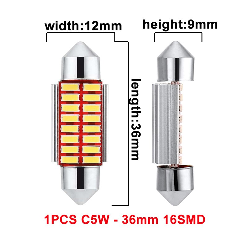 1pc Lampu Led Canbus Festoon C10W C5W 31mm 36mm 39mm 42mm 5000k Warna Putih Untuk Interior Mobil