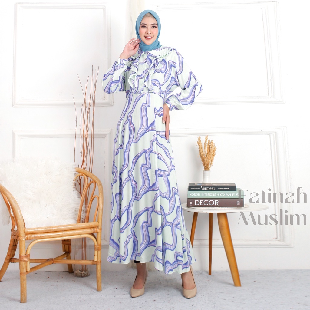 Gamis Vanessa Angel Katun Rayon Motif Bunga Abstrak
