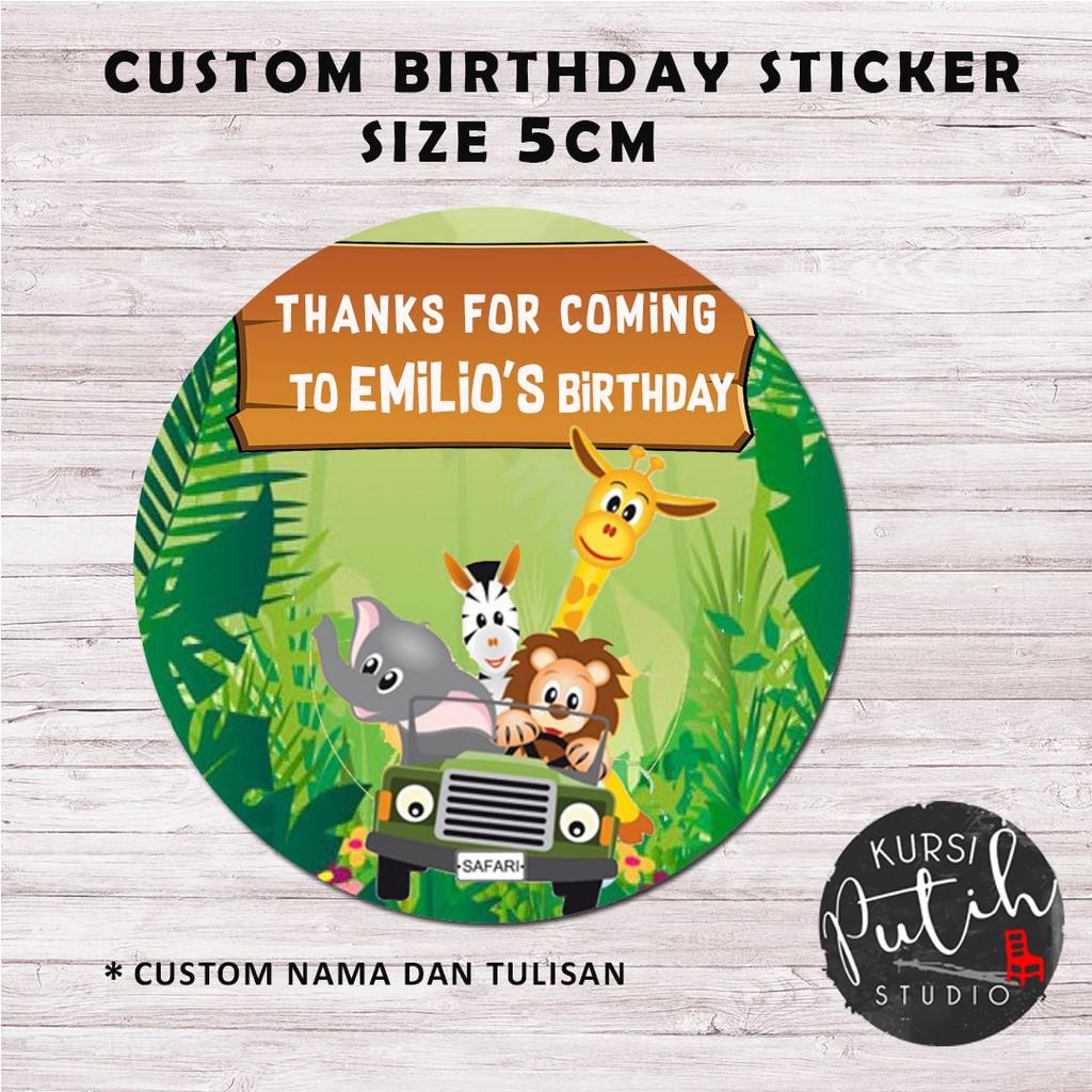 

birthday sticker tema animal jungle. size 5cm