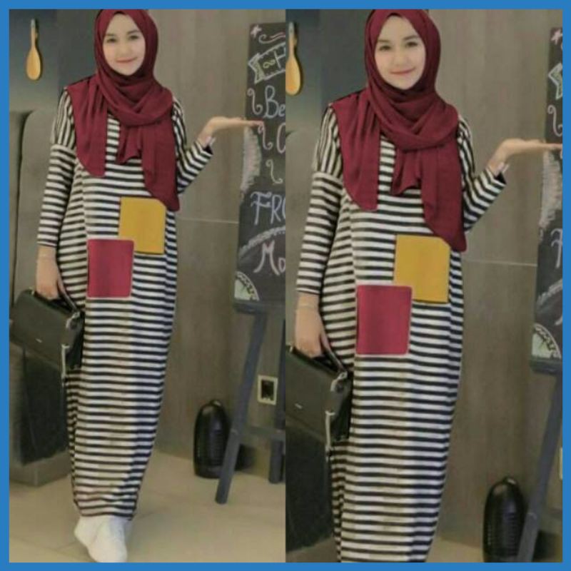 Long Dress LUA BO JJ Maxi Dress Neysa Stripe Maxi Dress Wanita Maxi