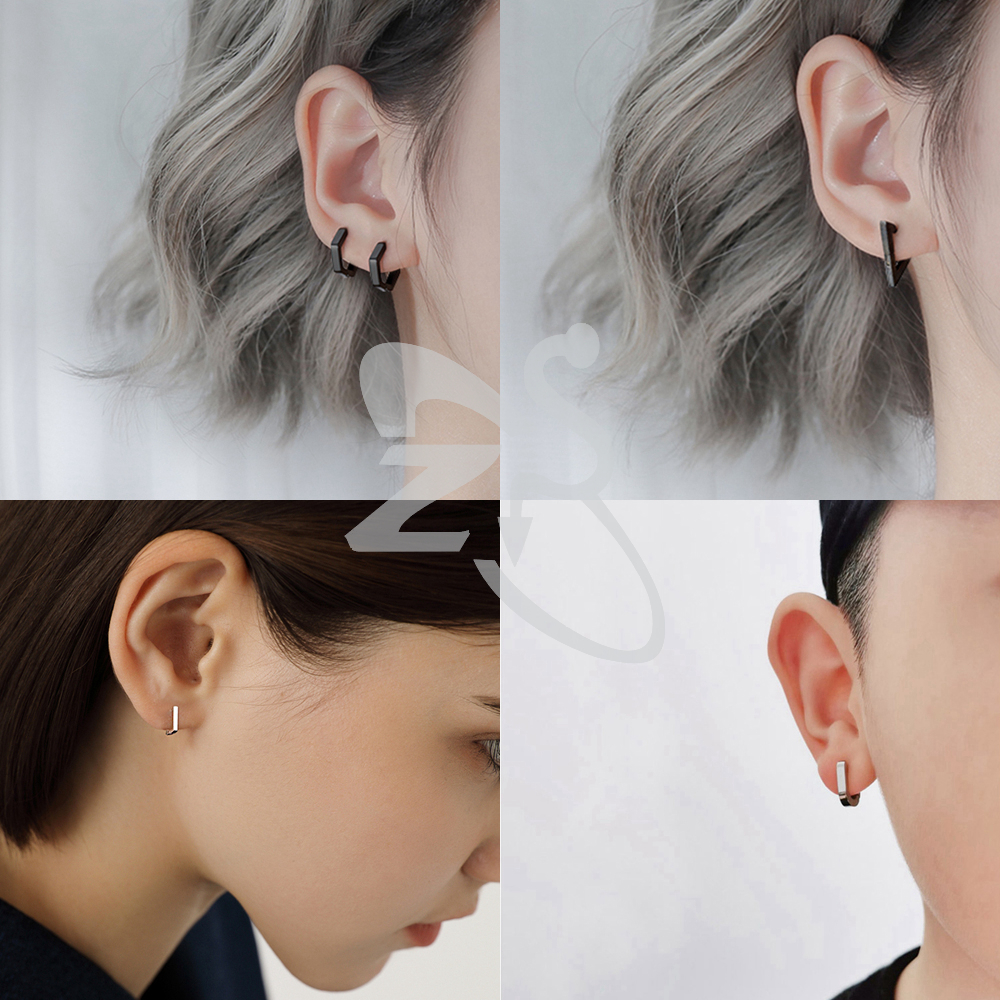 1 Pasang Anting Tindik Bahan Stainless Steel Bentuk Geometri Bulat Persegi Segitiga Gaya Hip Hop