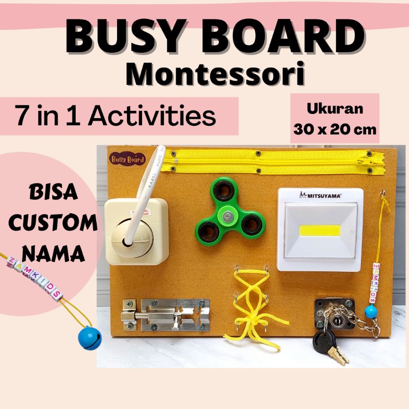 MAINAN MONTESSORI MONTESORI EDUKASI BUSY BOARD BUSYBOARD ASAH MOTORIK ANAK BAYI BALITA MURAH-BUSY BOARD 7 IN 1
