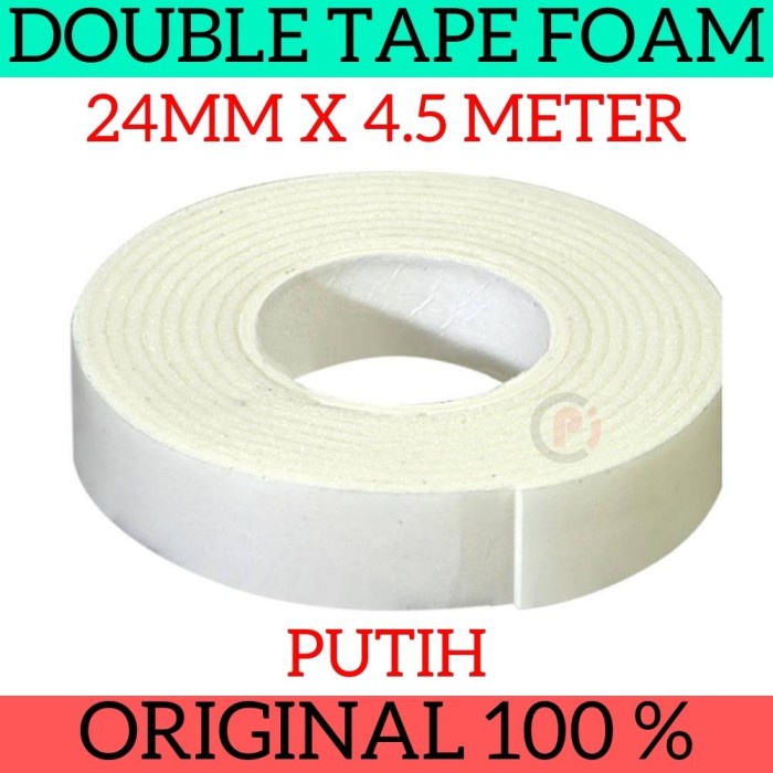 Double Tape Pe Foam Isolasi 1 Inch Busa Warna Putih 24mm x 4.5M