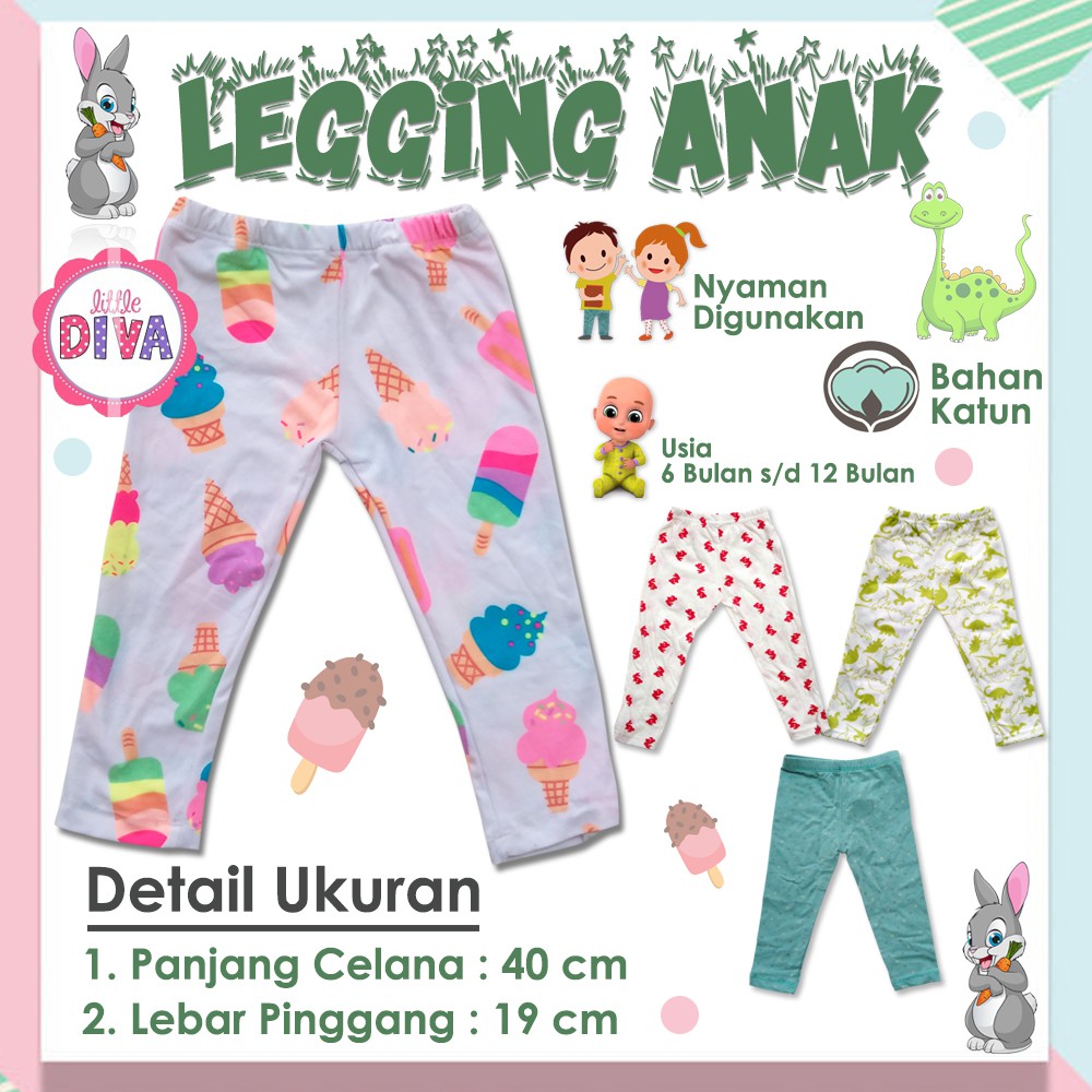 LEGGING Bayi Perempuan Usia 6 -12 BULAN - Leging Bayi Cowok Cewek Karakter Lucu Celana Panjang