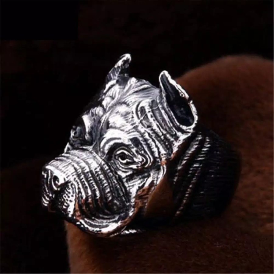 Cincin bulldog rock punk gothic cincin pria wanita mewah