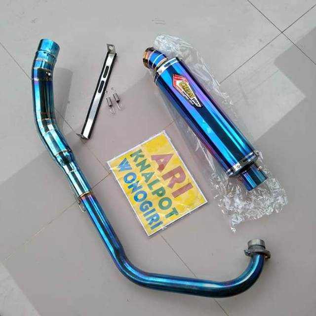 Knalpot creampie blue for satria fu. Vixion. Tiger. Sonic. Cbr. Cb old. Dll ada