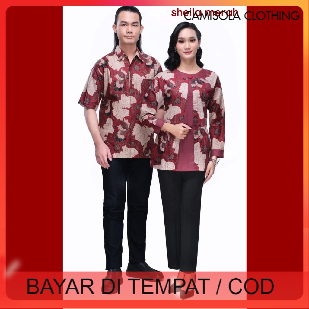 BATIK COUPLE KELUARGA SARIMBIT PASANGAN MUDA AYAH IBU ANAK  PREMIUM FAMILY JUMBO MODERN MURAH KEKINIAN TERBARU BLOUSE BLUS SHEILA MERAH CAMISOLA CLOTHING