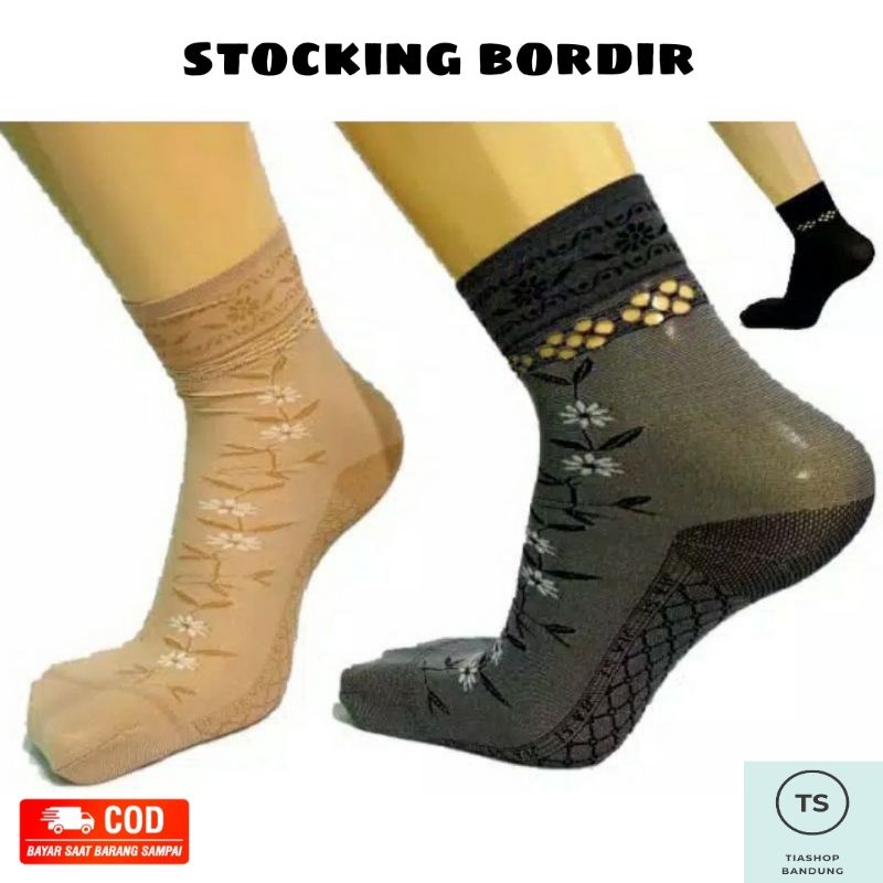 Kaos Kaki Stocking Renda Bordir || Kaos Kaki Wanita || Stocking Motif Pendek