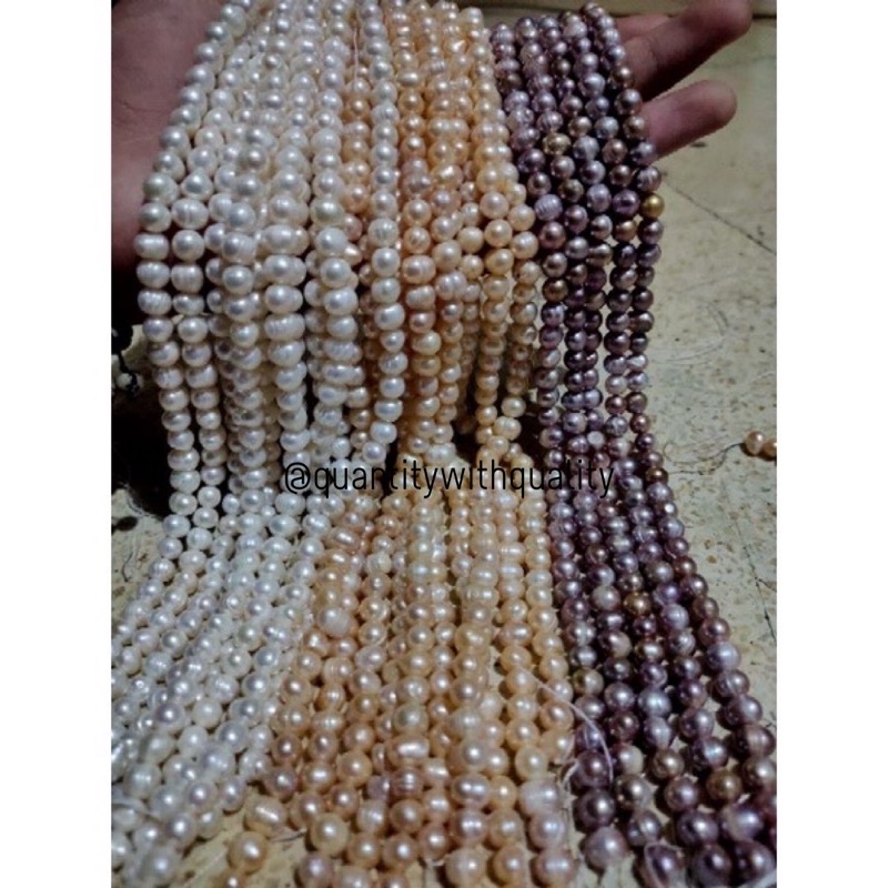 MUTIARA ASLI LOMBOK AIR TAWAR Bulat Barok Ukuran 6-8 mm lengkap putih peach lavender hitam coklat