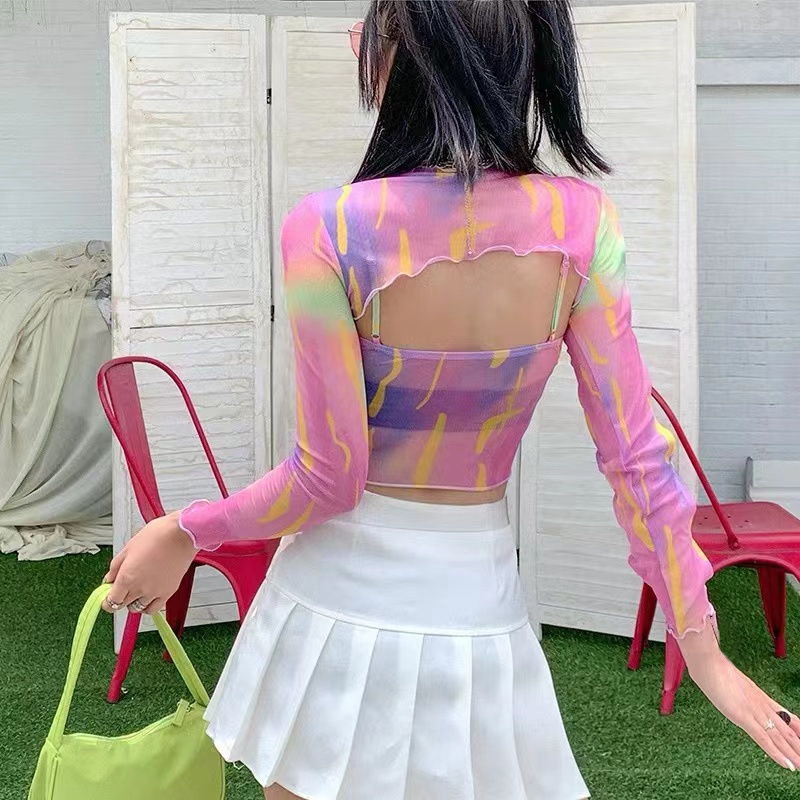 Women's Long Sleeve Crop Top Full Colour Atasan Wanita Lengan Panjang 2295