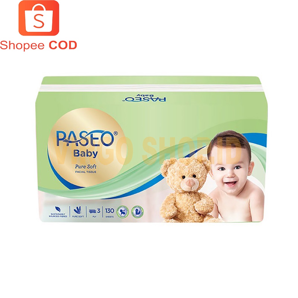 Tissue Paseo Baby Pure Soft 1 pack x 130 Sheets 3 ply / Paseo Baby Tissue Bayi Soft Pack 130 Sheets 350 gr /