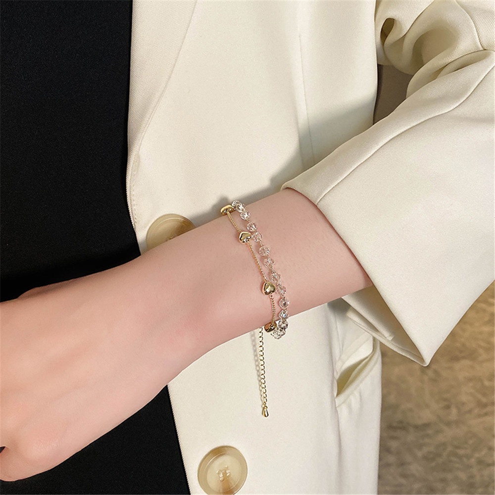 Gelang Model Double Layer Bahan Metal Gaya Korea Untuk Wanita