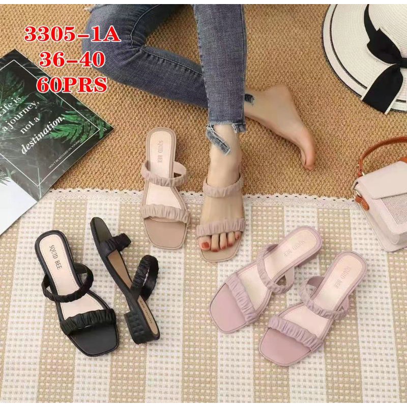Sun-MIUMIU Sandal Jelly 2 Ban Tali  Kerut Diamond Hak 3305-LA