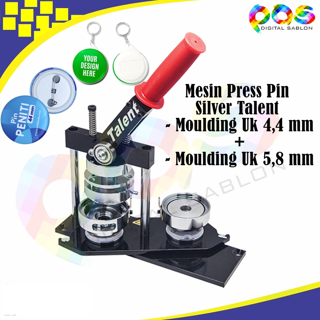 Mesin Press Pin Silver Talent Asli 2 Moulding 44mm & 58mm