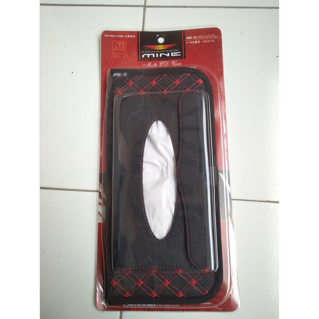 Tempat Tisu Exclusive Corak Mewah Benang MERAH XL Plus Tempat Penyimpanan CD Di Sunvisor Universal