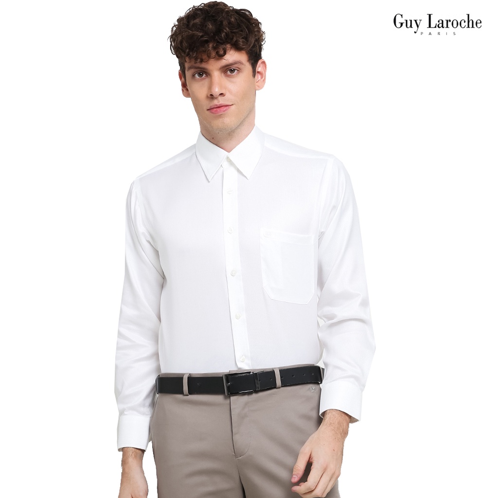 Kemeja Pria Lengan Panjang Guy Laroche Herringbone Stain Resistant Putih