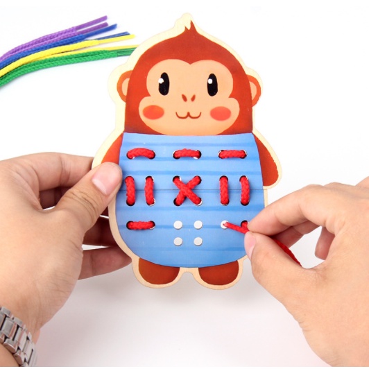 THREADING TOY / Mainan Edukasi Duoqu ANIMAL LACING CARD / DIY ROPE TOYS / Mainan Montessori Toys Meronce / Mainan Belajar Menjahit / Lacing Toys / DIY Menjahit Boneka Kayu