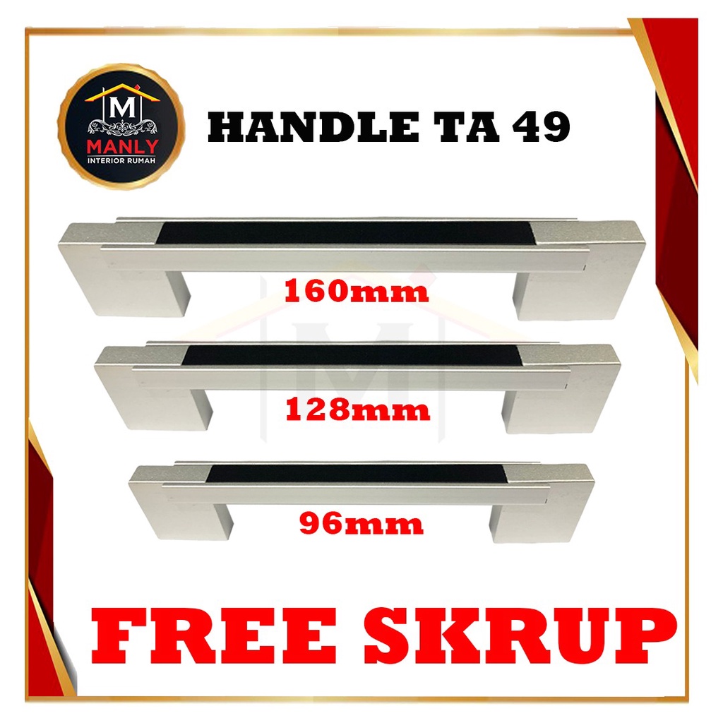 TA 49 (96mm , 128mm , &amp; 160mm) Lemari Minimalis Huben TA-49 Anodized |Handle Handel Minimalis Tarikan Lemari Pintu Laci Aluminium FREE SEKRUP