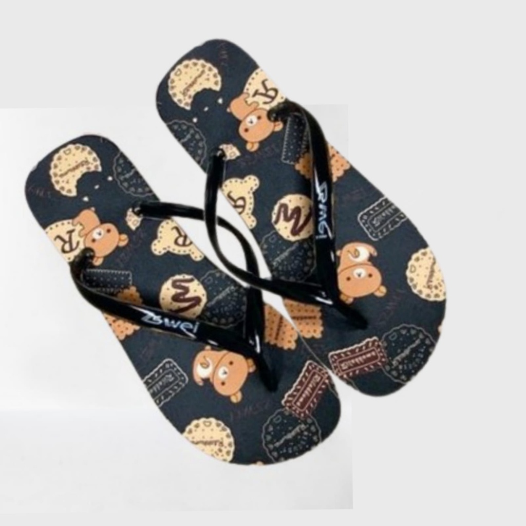 Sandal Jepit Spon Motif Lucu Kucing Pelangi Strawberry Anti Slip Murah-Bear Hitam