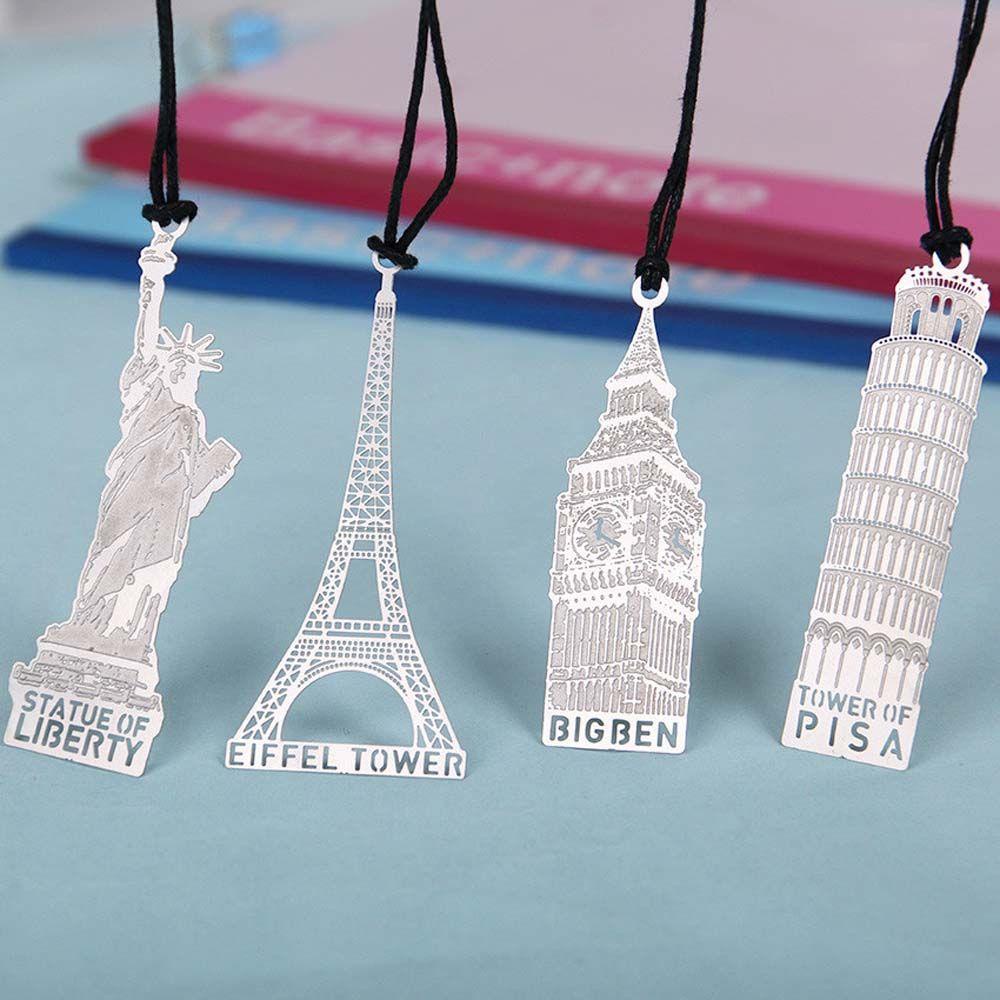 Agustina Big Ben Bookmark Hadiah Guru Pasokan Sekolah Patung Liberty Tanda Buku Bangunan Logam Menara Eiffel Vintage