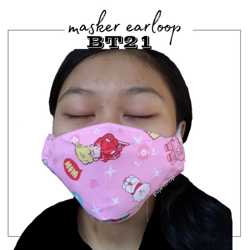 [FREE STICKER] Masker Kain 2 Lapis Karakter BT21 BTS Earloop KF94 Bisa Dicuci | Masker Kpop | Masker