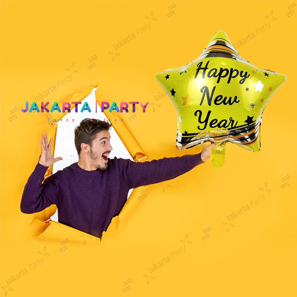 Balon Bintang Happy New Year / Balon Foil Bintang / Balon Bintang