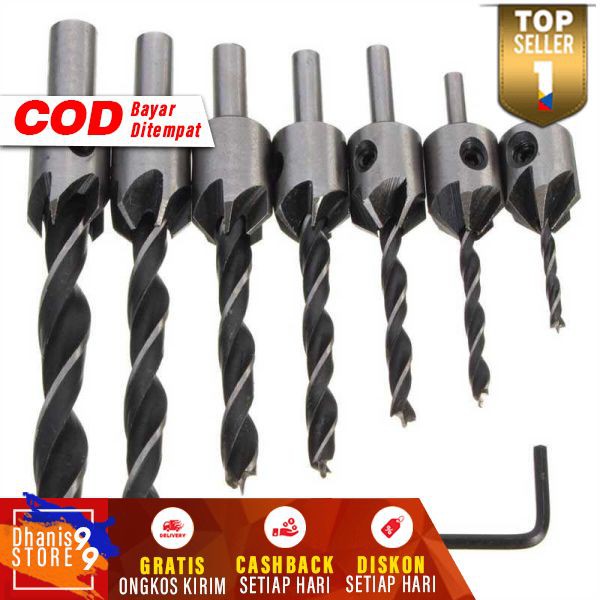 Mata Bor Drill Bit Countersink HSS 3-10mm 7PCS Mata Boor Peralatan Pertukangan Lengkap Multifungsi