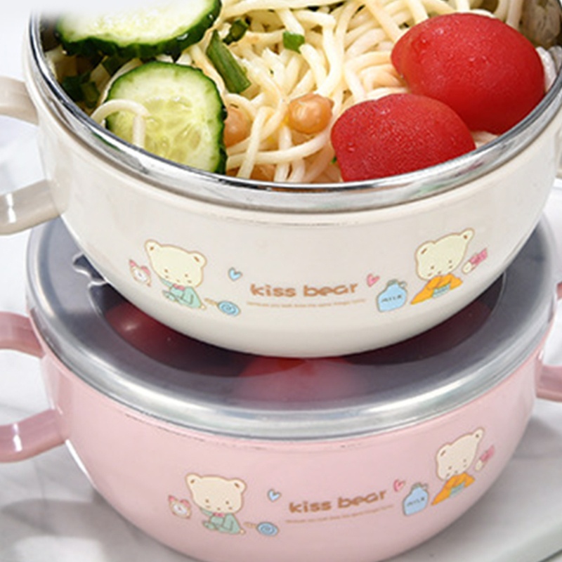 Mary Set Mangkok + Sendok Stainless Steel 300ml Dengan Tutup Untuk Bayi / Anak