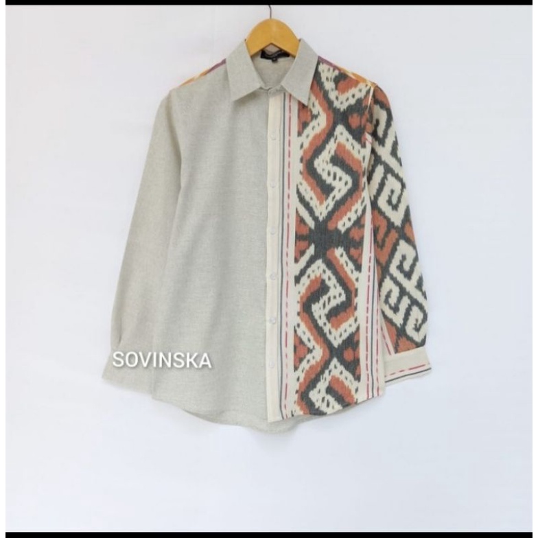 Kemeja Tenun Abu-Abu New Atasan Pria Baju kerja Hem Cowok Motif Lengan Panjang Original by Sovinska