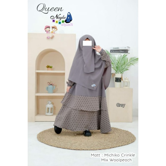SET GAMIS SYARI ANAK QUEEN NAYLA KIDS BAHAN CRINKLE ADEM