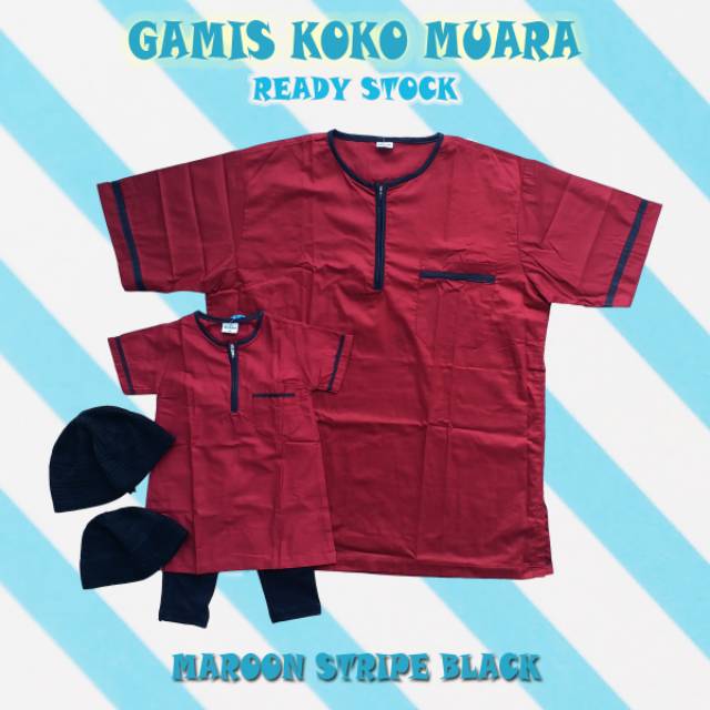 COUPLE GAMIS KOKO MUARA MAROON STRIPE BLACK