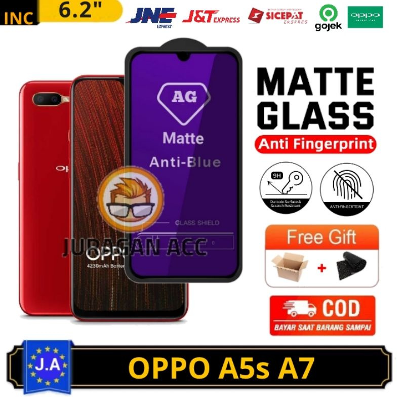 Tempered Glass Full Layar Anti Minyak Blue Matte Oppo A5s / A7 TG Anti Gores Radiasi Oppo A5s / A7
